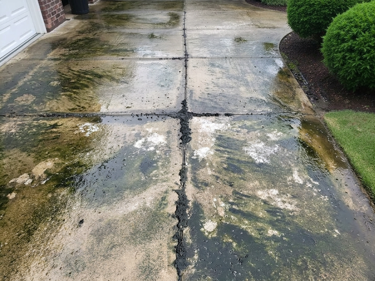 Before and after pressure washing - before